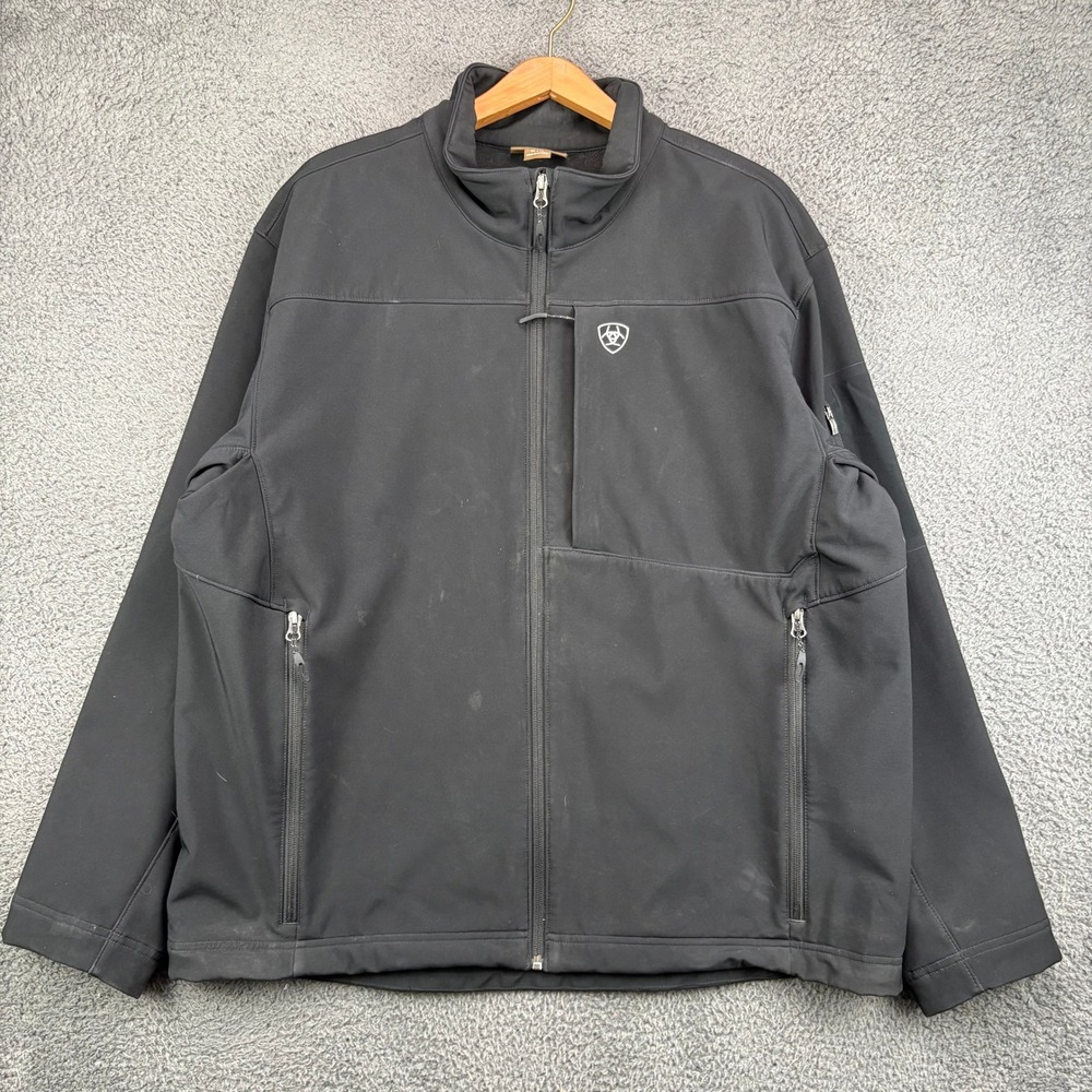 Ariat Mens XL Black Softshell Jacket‎ Full Zip Logo Performance Workwear Coat